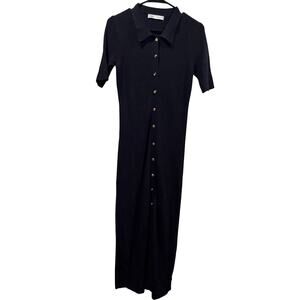 NWT Zara Rib Polo Collar Dress With Gold Buttons Size S
